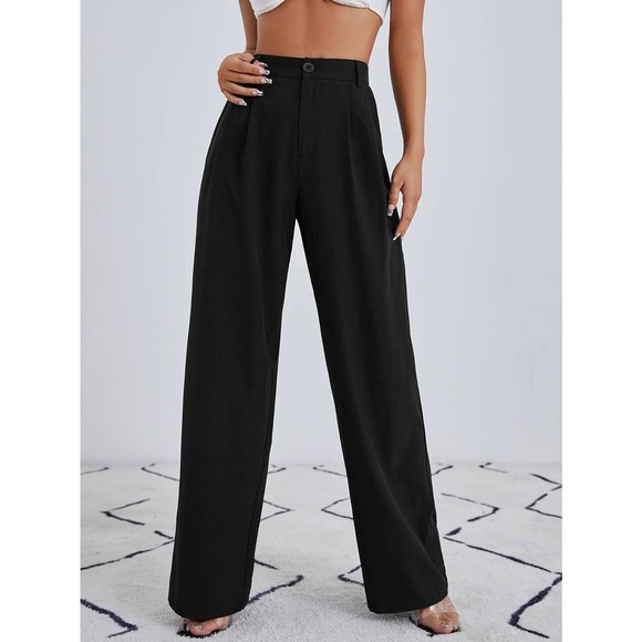 High waist Zip Up Straight Leg Pants dress pants cream white - Picture 2 of 12